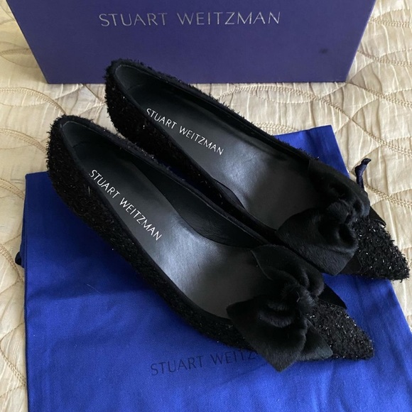 NWT Stuart Weitzman Bowcozy Black Boucle Heels - Picture 4 of 14